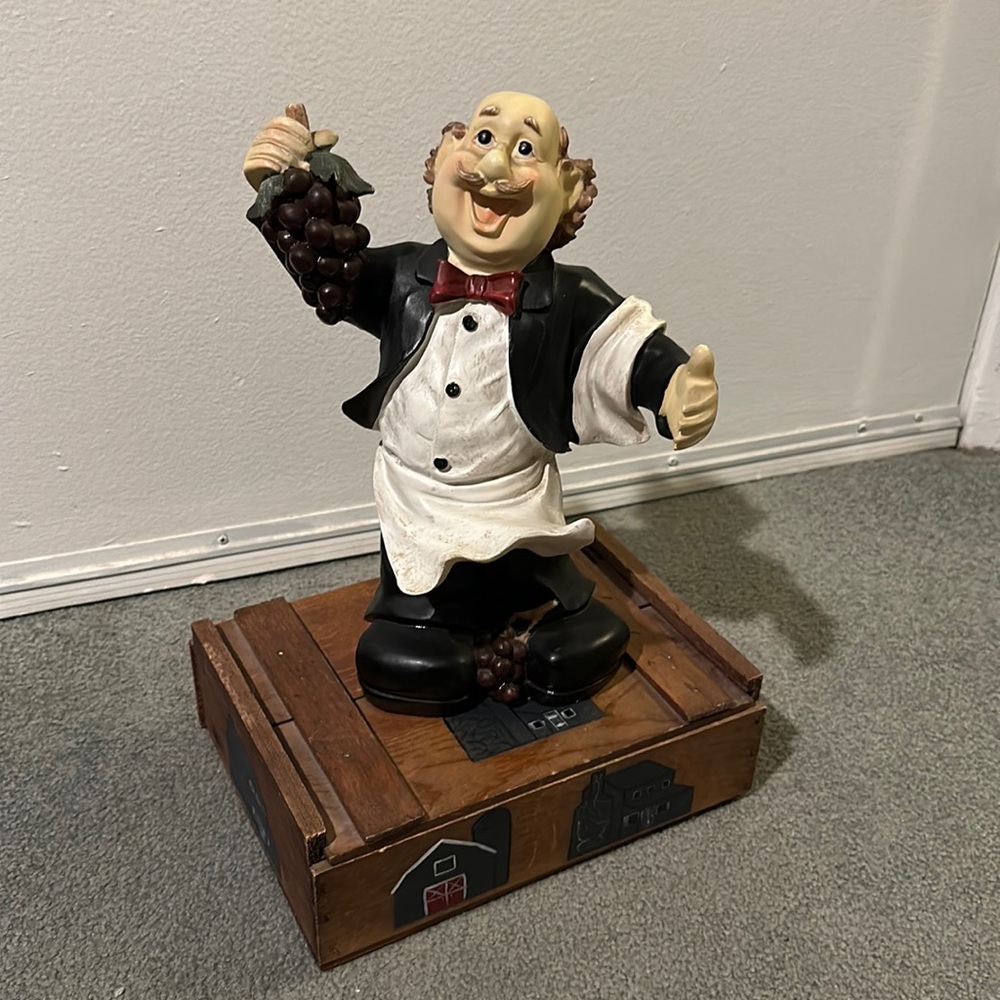 Vintage Waiter Statue Holding Grapes